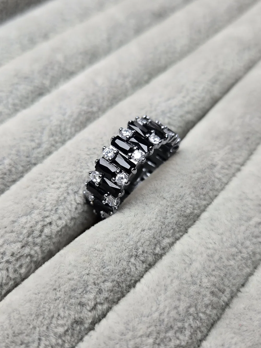 Size 10 Black Onyx and Cubic Zirconia Hematite Plated Bomb Party Ring
